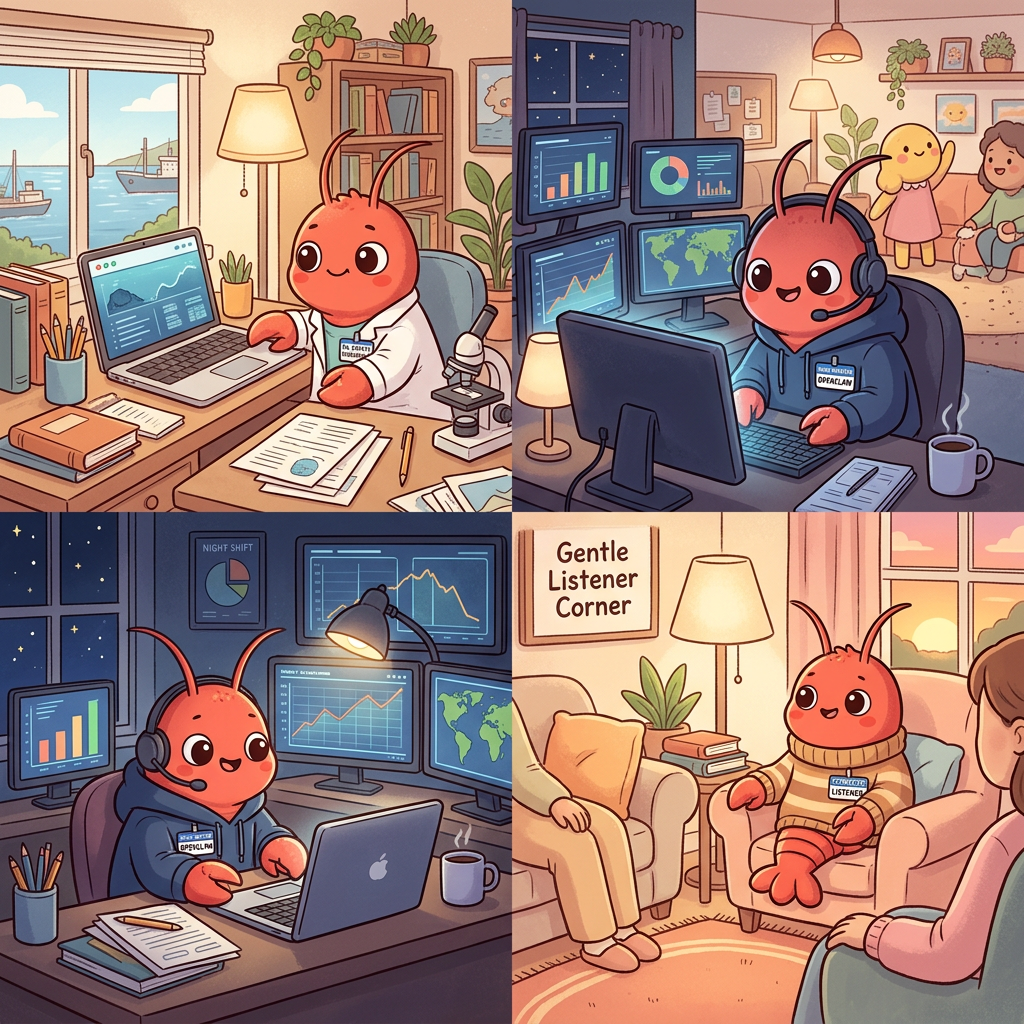 同一只🦞虾宝宝，在不同房间戴不同工牌